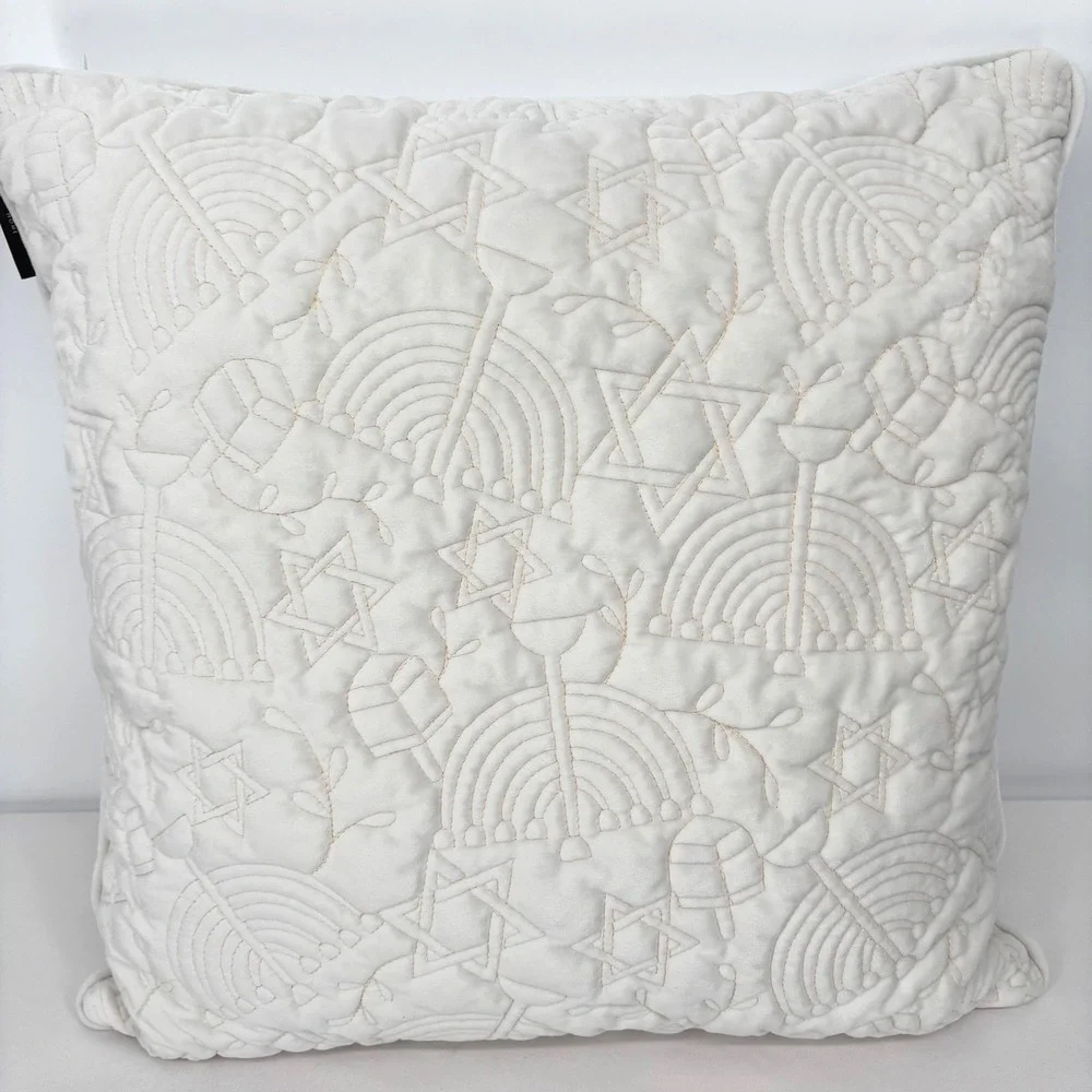 Tahari Home Hanukkah Throw Pillow Ivory Gold Embroidered with Insert 20 x 20